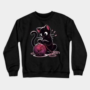 Cat and knitting kawaii cat with yarn ball Crewneck Sweatshirt